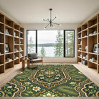 Emerald Green Floral Medallion Garden Rug