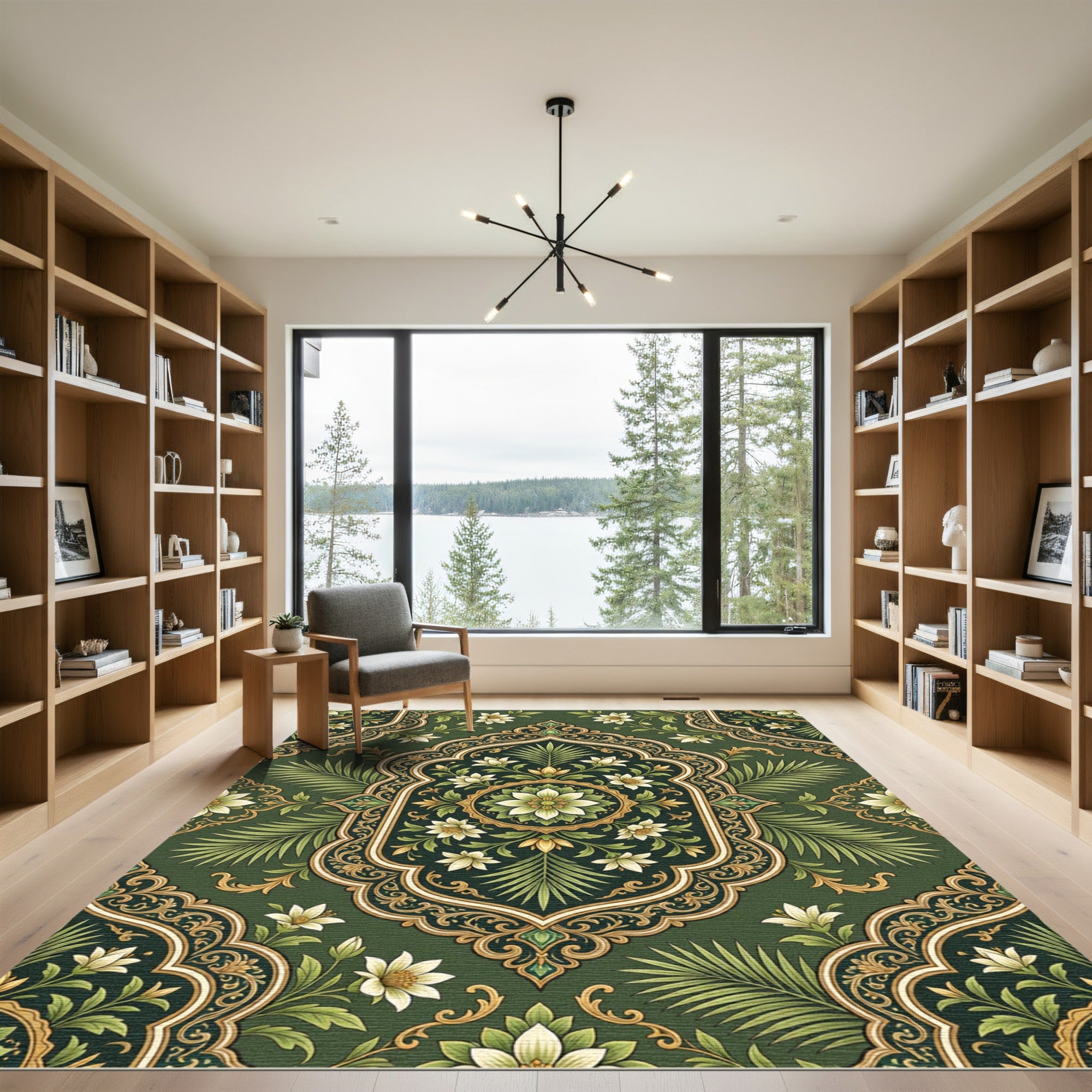 Emerald Green Floral Medallion Garden Rug
