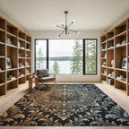 Ornate Bronze Gold Damask Medallion Rug