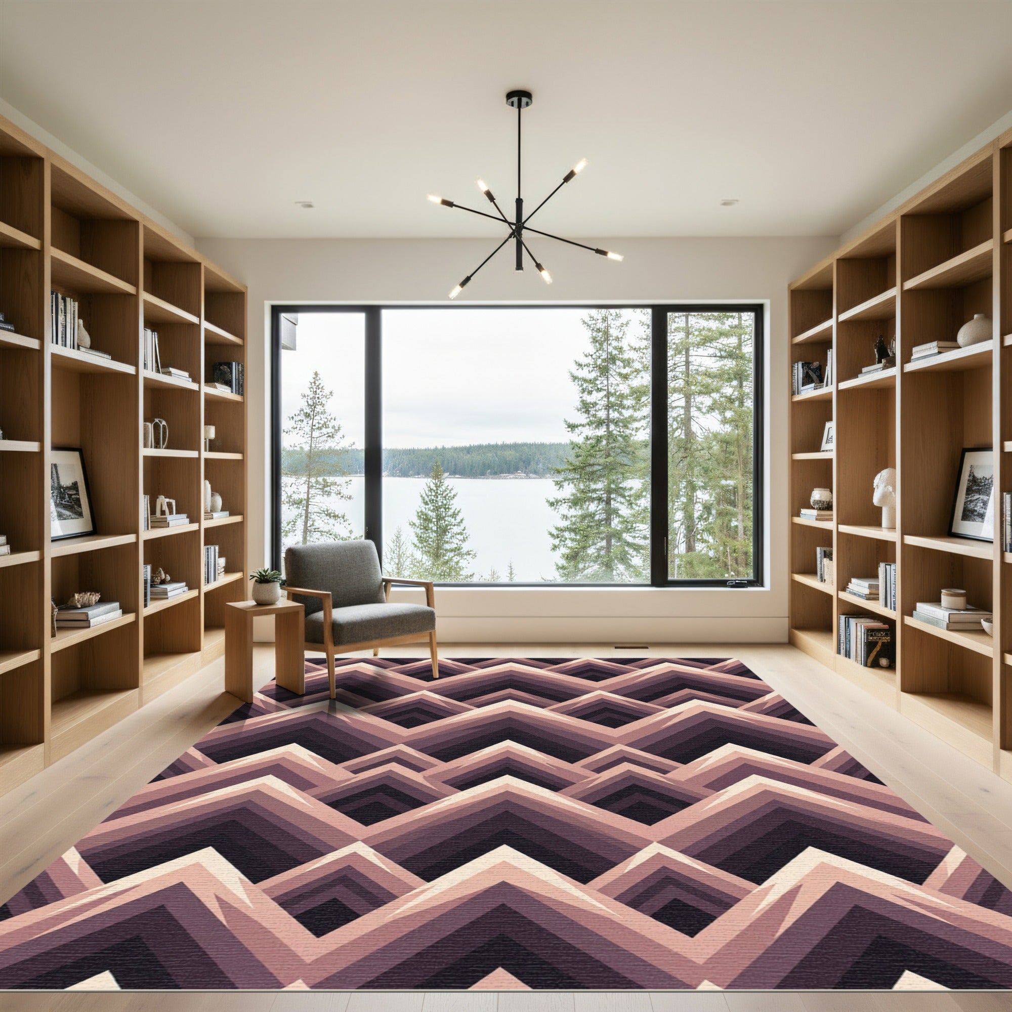 Geometric Mauve Chevron Peak Rug