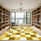 Modern Ochre Gold Geometric Grid Rug