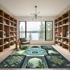 Green Geometric Courtyard Fountain Medallion Rug