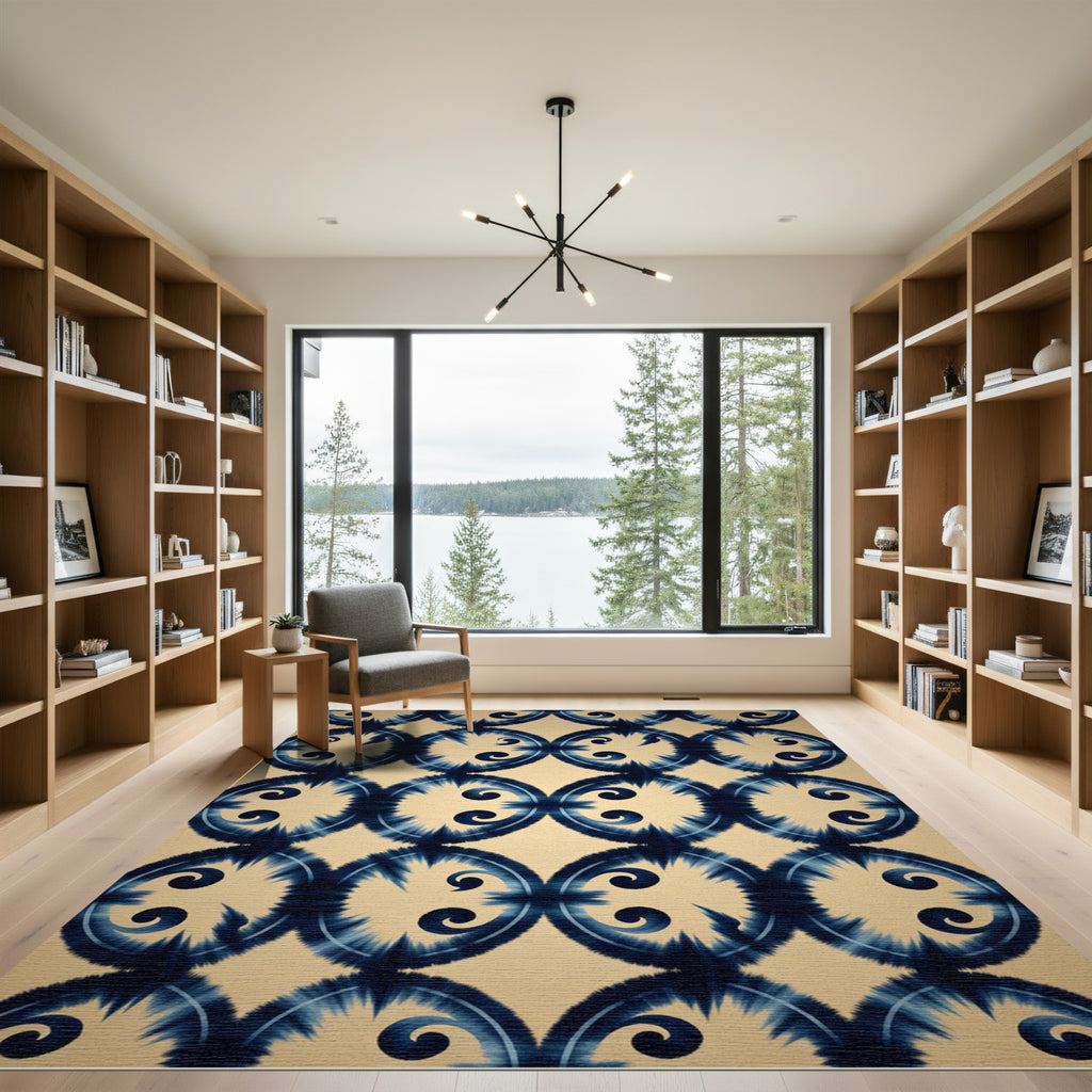 Indigo Splatter Ikat medallion Rug