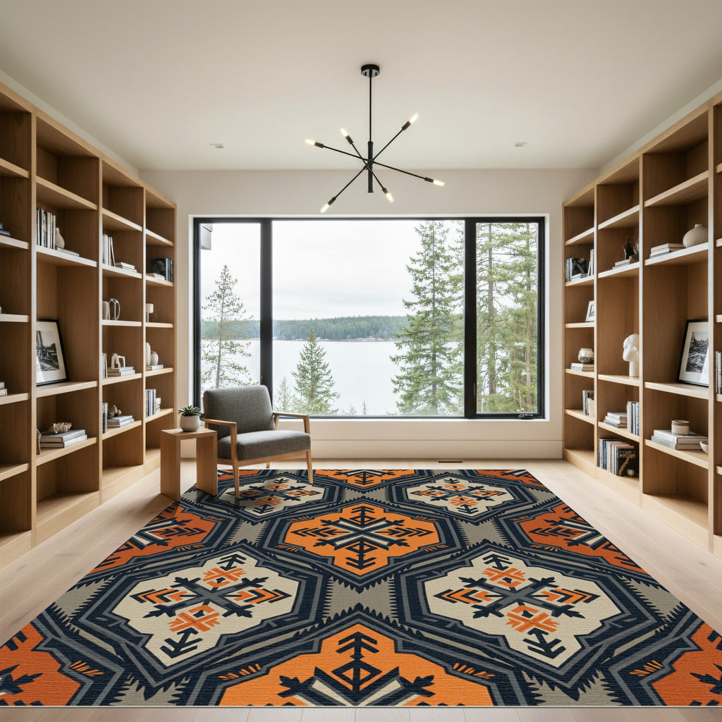 Earthy Orange Gray Geometric Diamond Rug