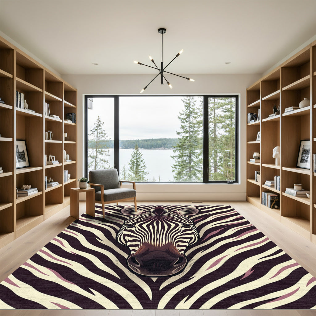 Zebra Stripe Portrait Black And Beige Rug