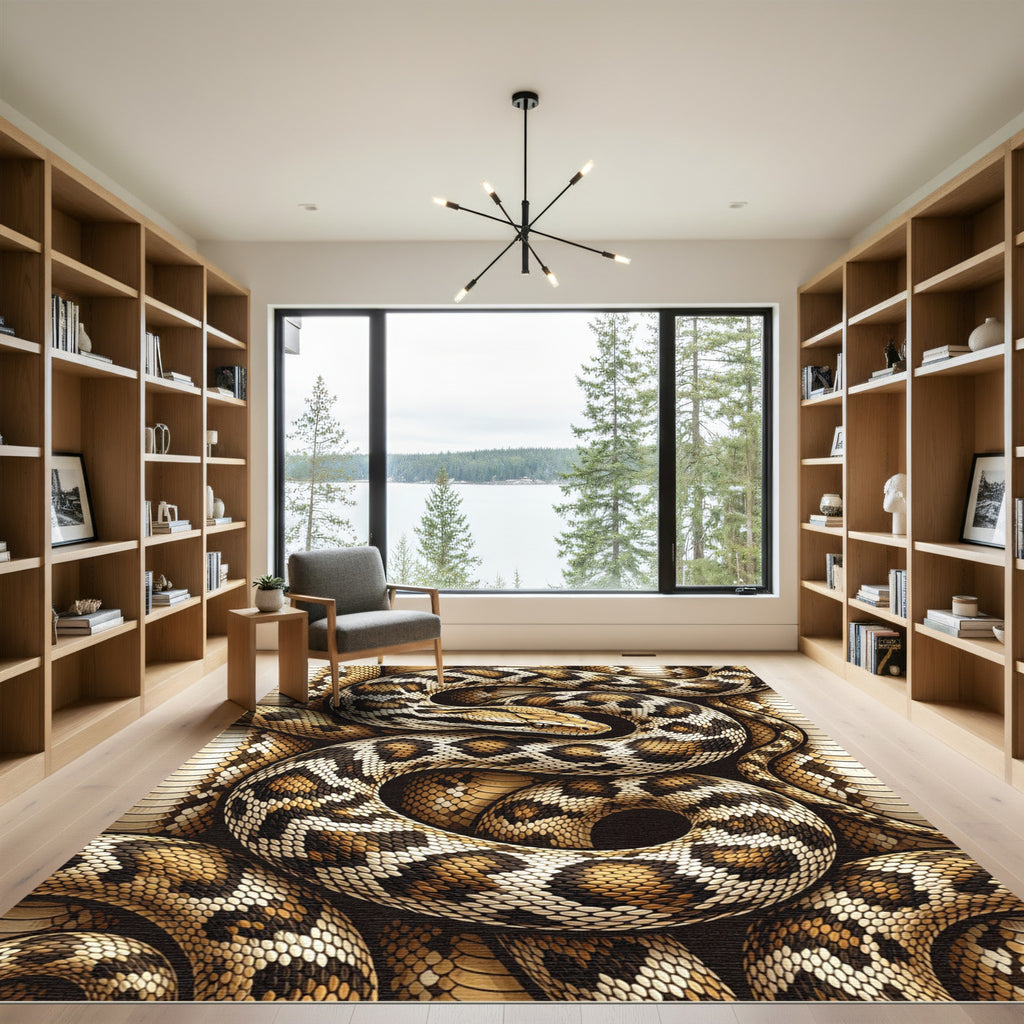 Intricate Golden Brown Serpent Scale Texture Rug