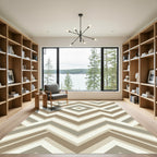 Taupe and Cream Geometric Chevron Rug
