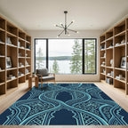 Teal Arched Mosaic Interlocking Floral Tile Rug