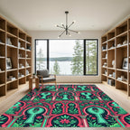 Dark Teal Floral Arch Keyhole Graphic Rug