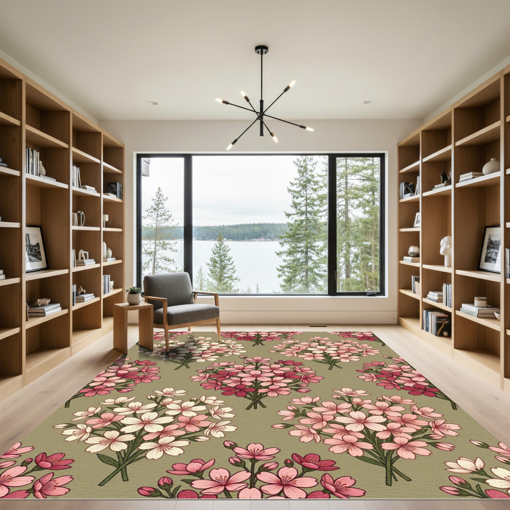 Pink Cherry Blossom Garden Bouquet Rug
