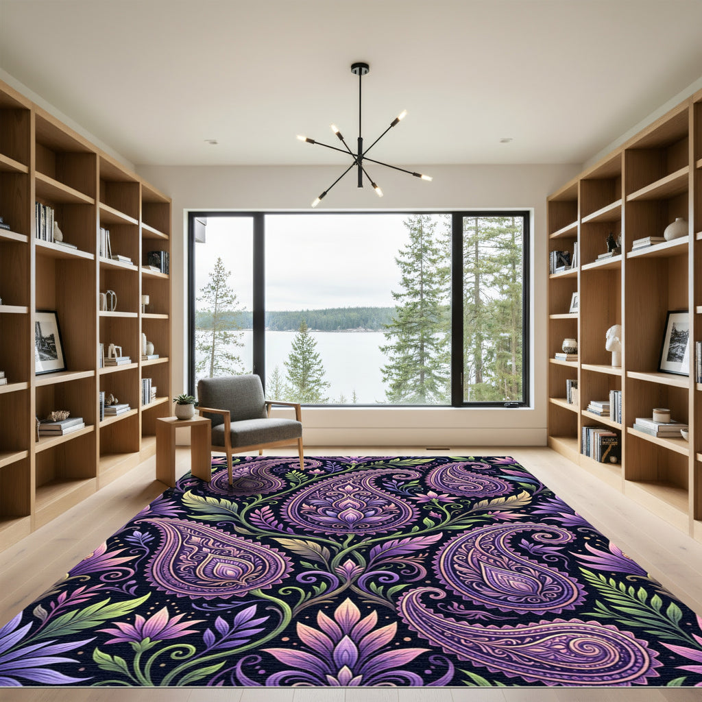 Ornate Purple Paisley Floral Garden Rug