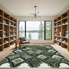 Dark Green Arabesque Floral Medallion Rug