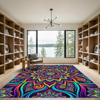 Vibrant Neon Psychedelic Fractal Floral Swirl Rug