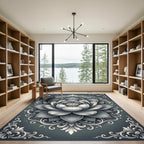 Elegant Charcoal Silver Lotus Medallion Rug