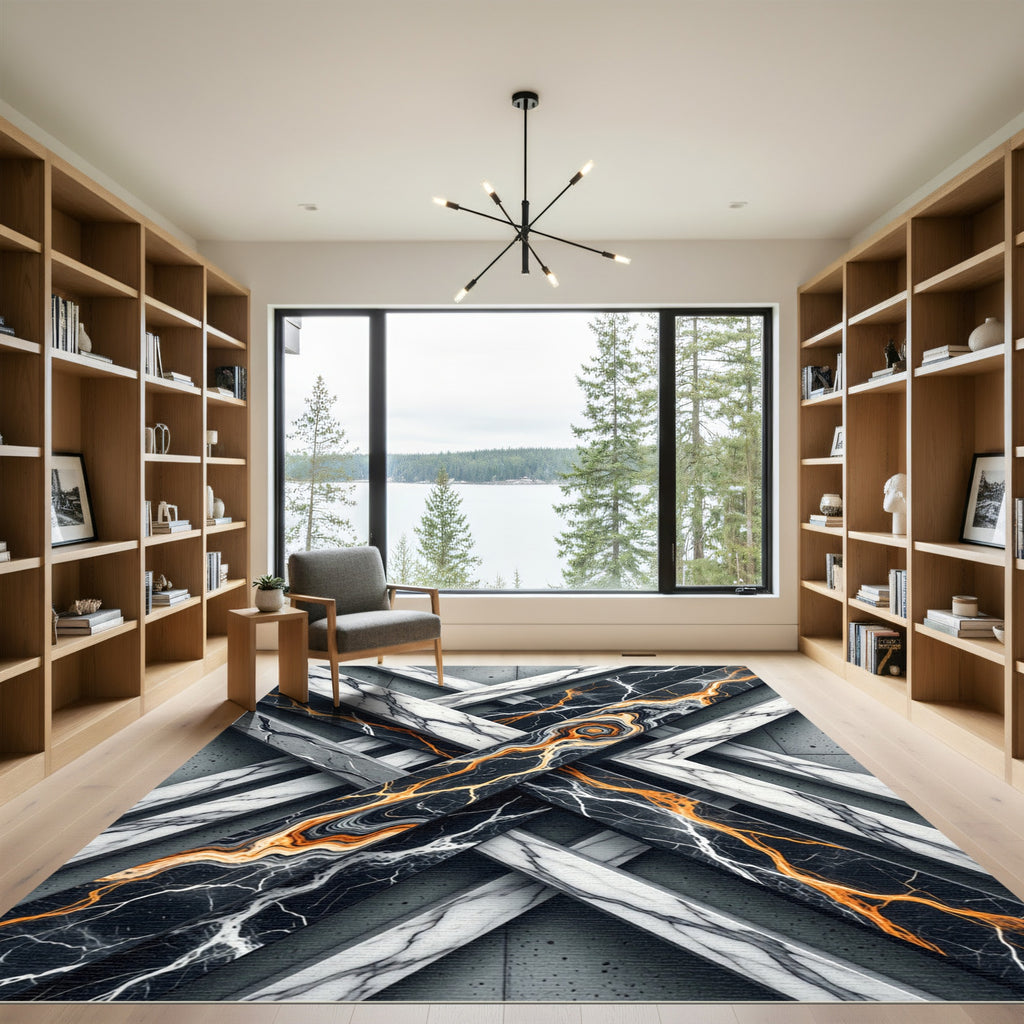 Abstract Marble Onyx Gold Geometric Lattice Rug