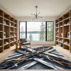 Abstract Marble Onyx Gold Geometric Lattice Rug