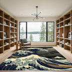 Deep Blue Oceanic Wave Art Rug