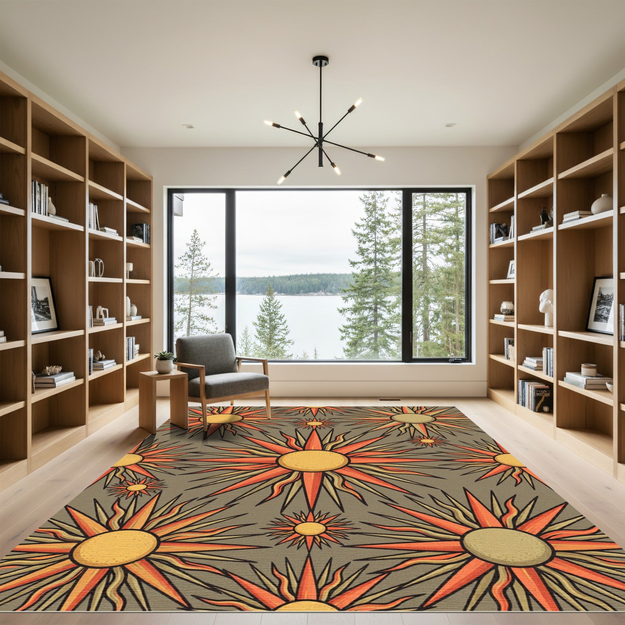 Earthy Retro Sun Celestial Burst Rug