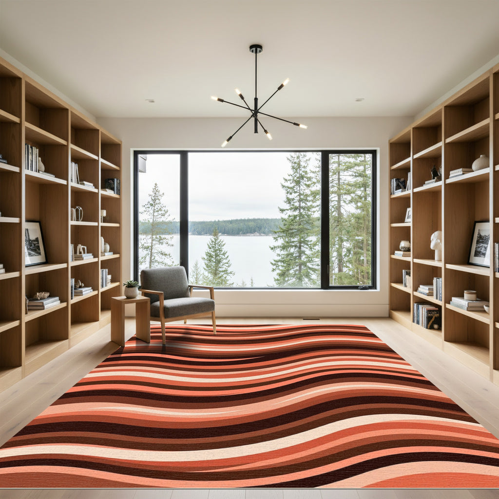 Warm Autumn Tones Wavy Stripes Rug