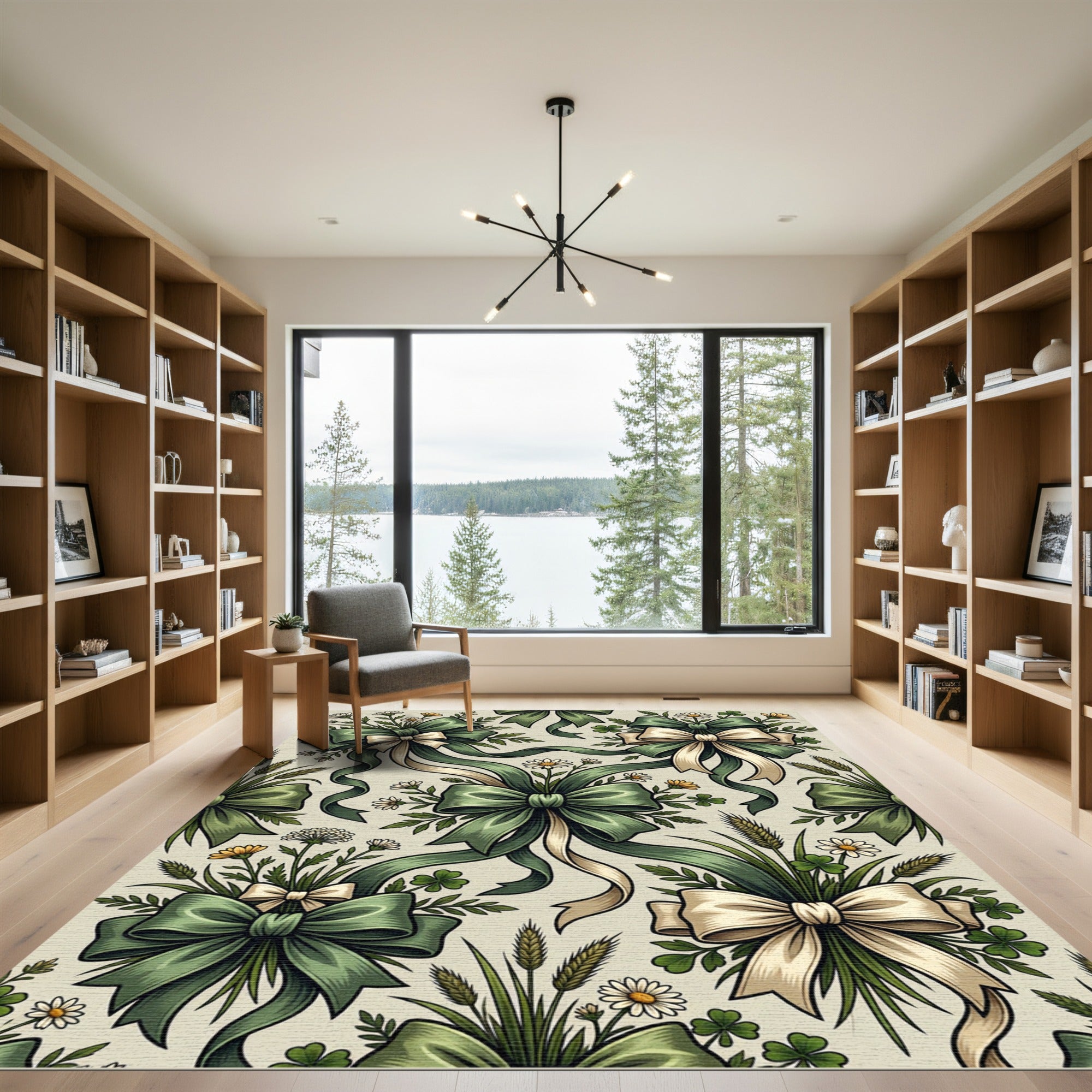 Sage Green Ribbon and Daisy Meadow Rug
