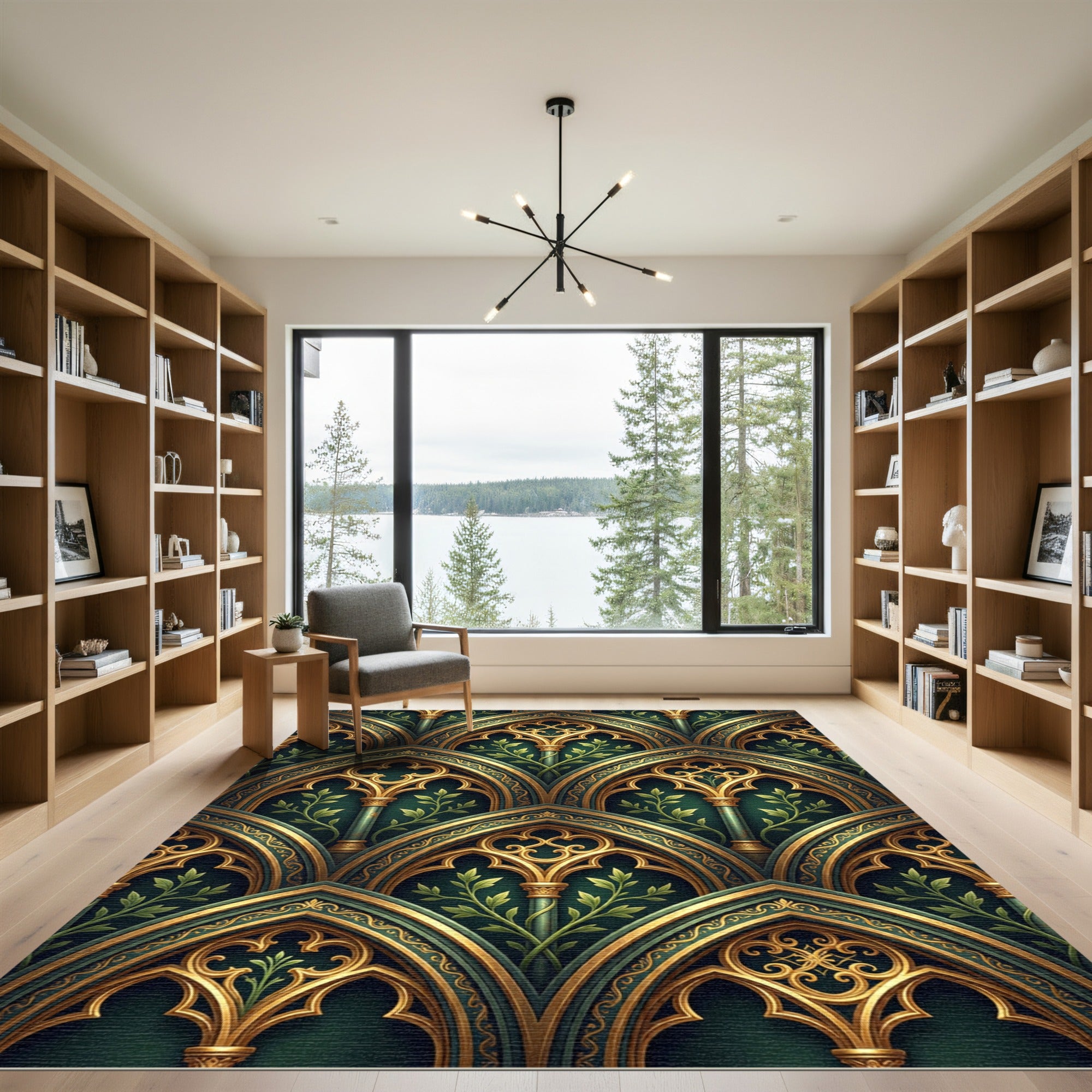 Gilded Gothic Arch Emerald Botanical Rug
