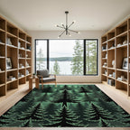 Dark Green Forest Evergreen Trees Rug