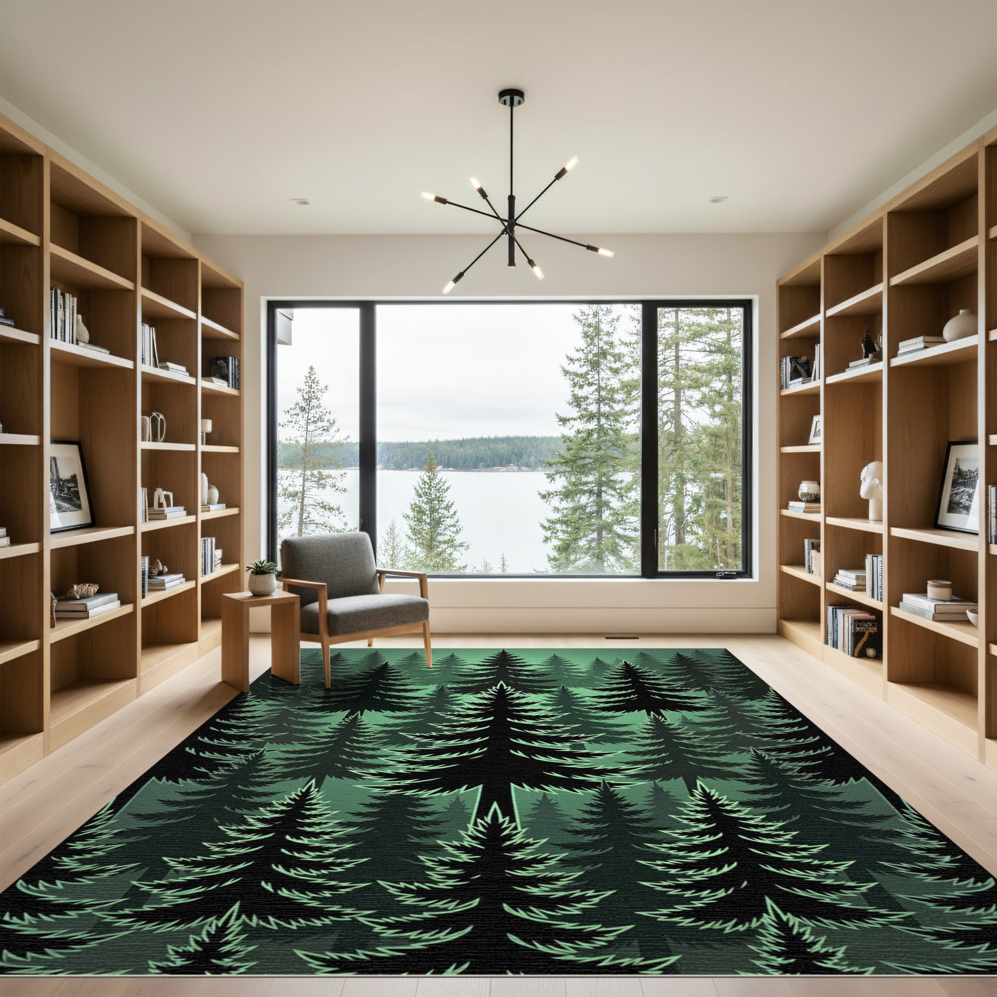 Dark Green Forest Evergreen Trees Rug