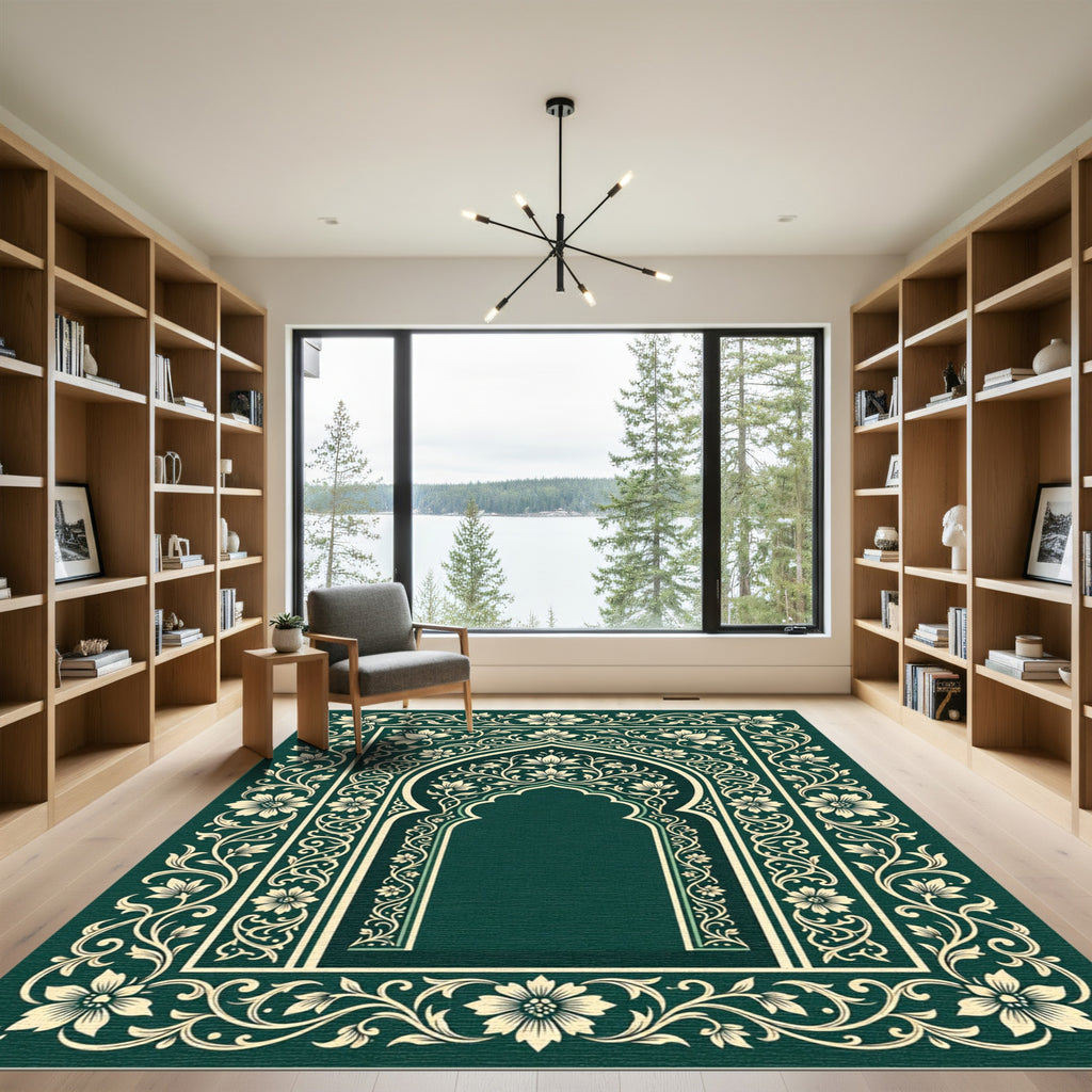 Emerald Floral Arch Scroll Area Rug
