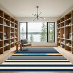 Naval Striped Shoreline Horizon Area Rug