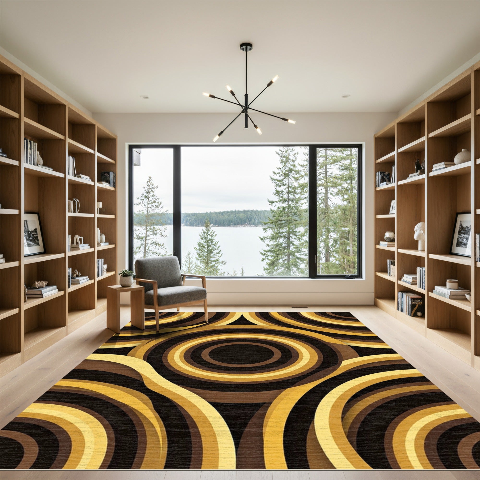 Retro Gold Brown Concentric Circles Rug