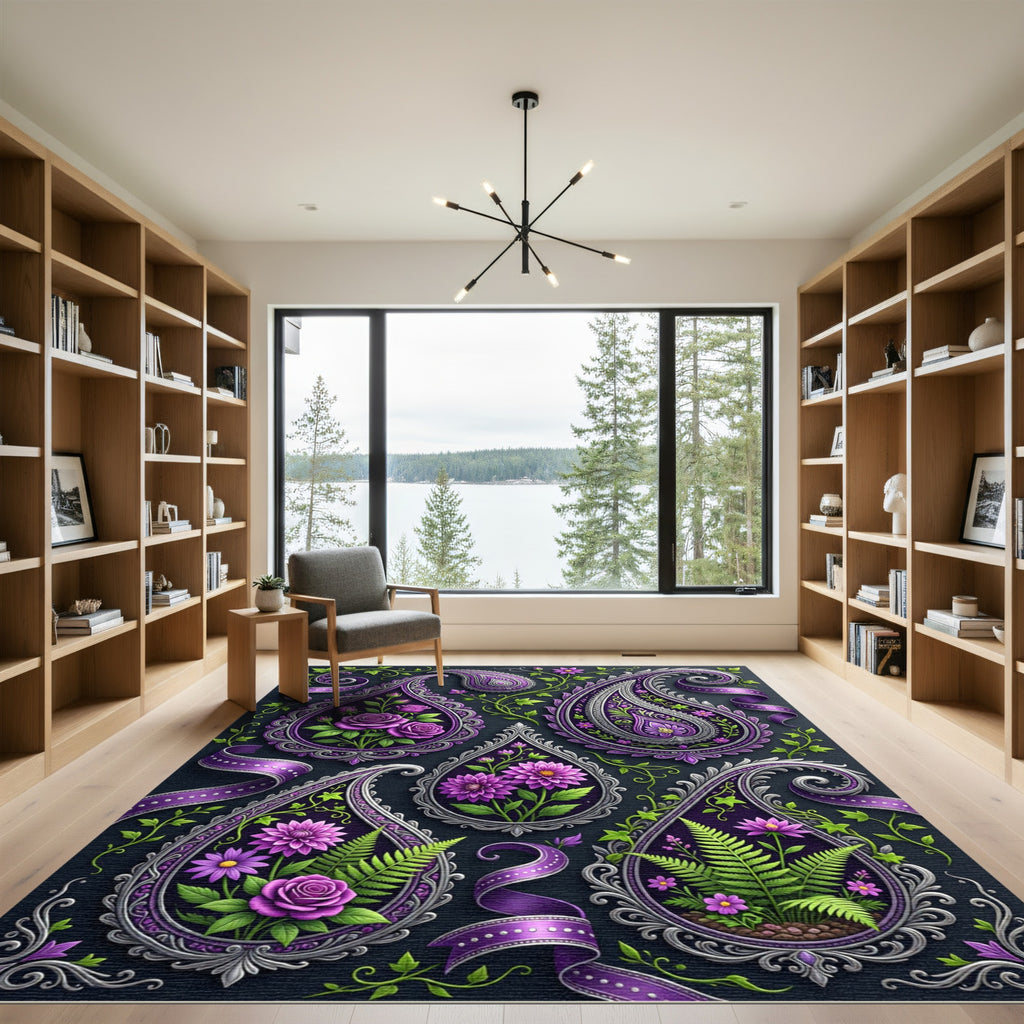 Rich Purple Floral Paisley Ribbon Rug