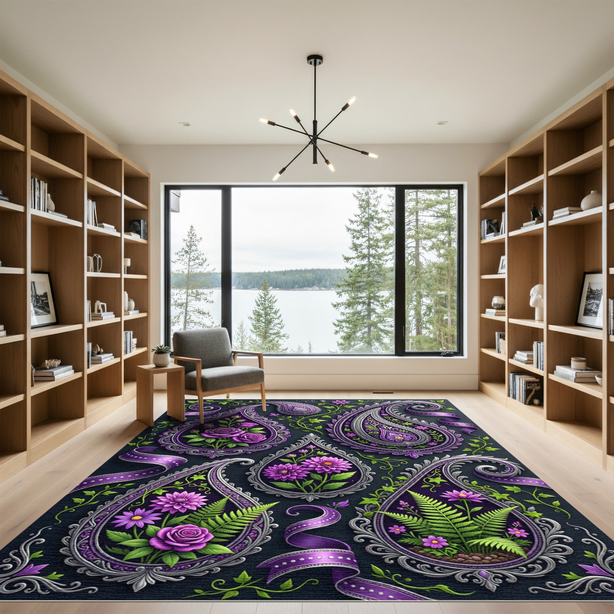 Rich Purple Floral Paisley Ribbon Rug