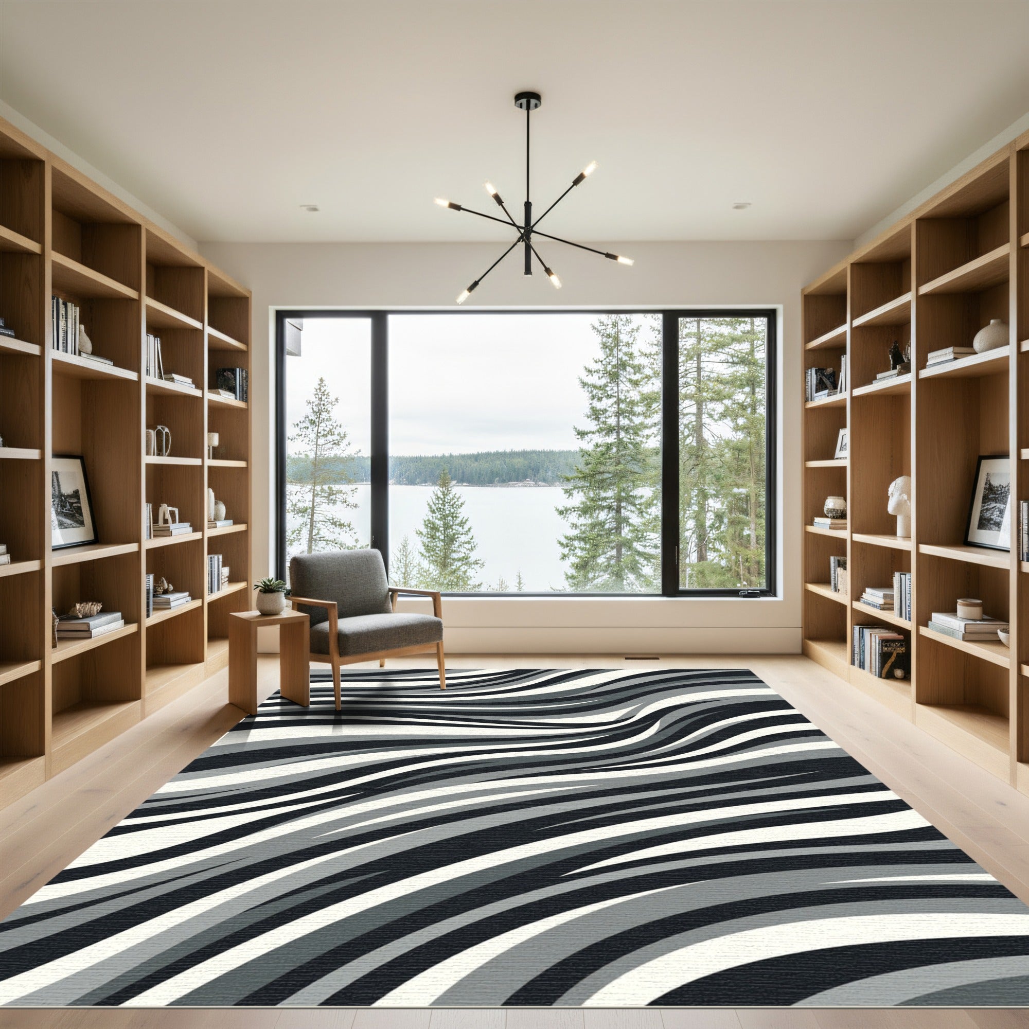 Monochromatic Wavy Stripe Abstraction Rug