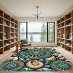 Teal Gold Nautilus Shell Collage Rug