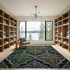 Ornate Emerald Damask Gothic Tile Rug