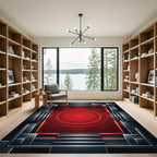 Futuristic Red Concentric Circles Geometric Display Rug