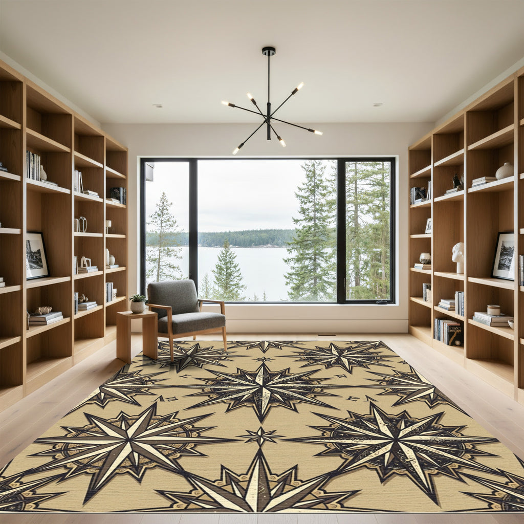 Vintage Compass Star Geometric Sand Rug