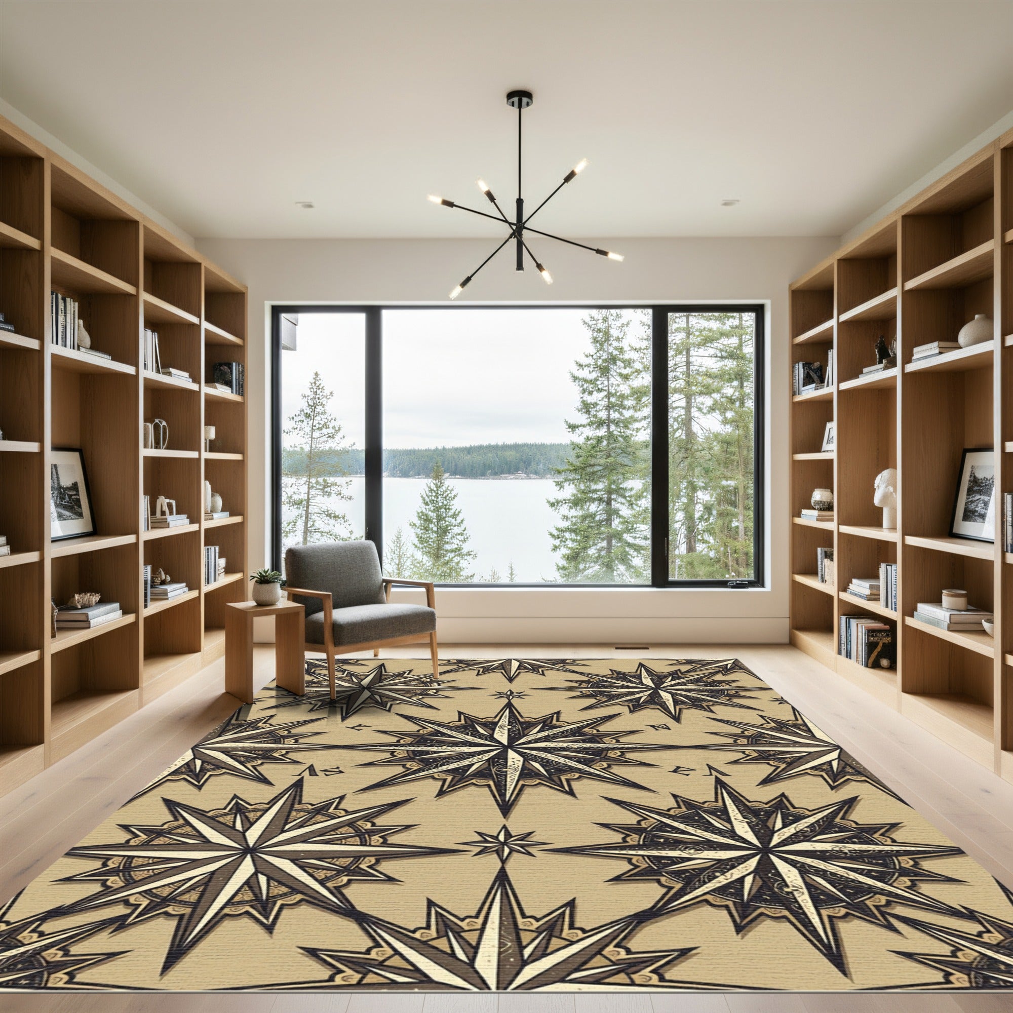 Vintage Compass Star Geometric Sand Rug