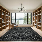 Ornate Silver Floral Scrollwork Rug