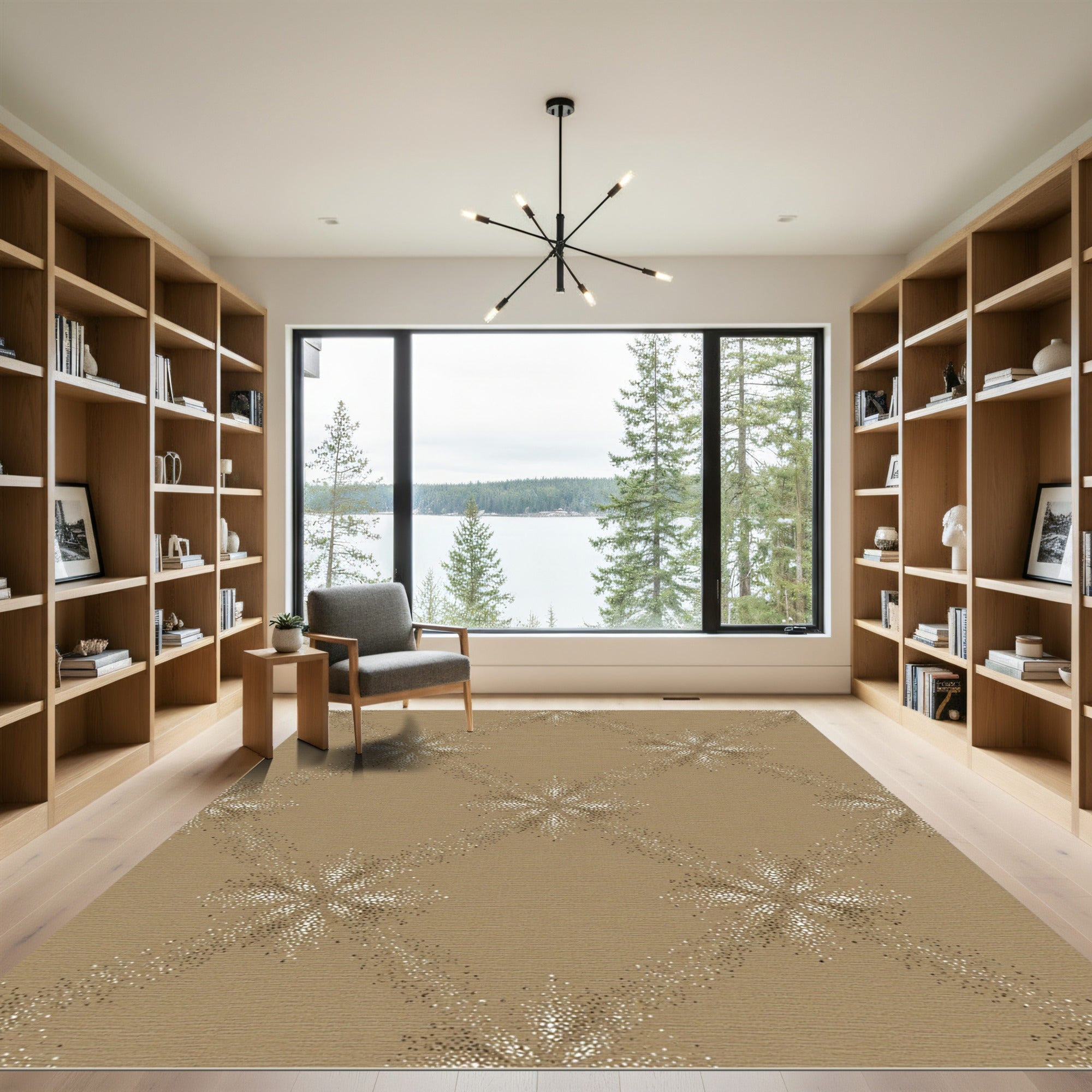 Golden Starburst Diamond Lattice Rug