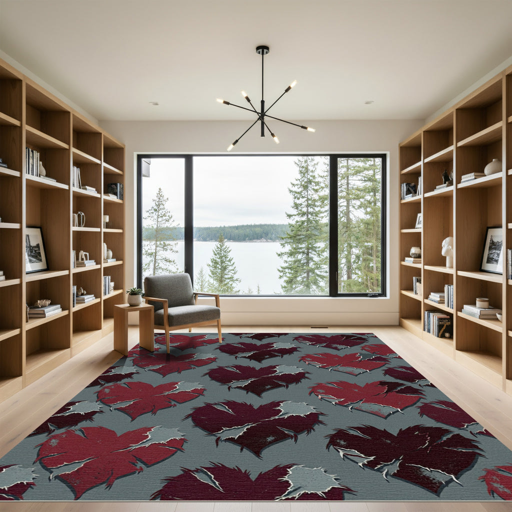 Dark Crimson Tattered Heart Collage Rug