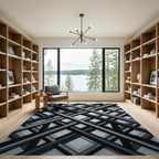 Monochrome Geometric Abstract Intersecting Lines Rug