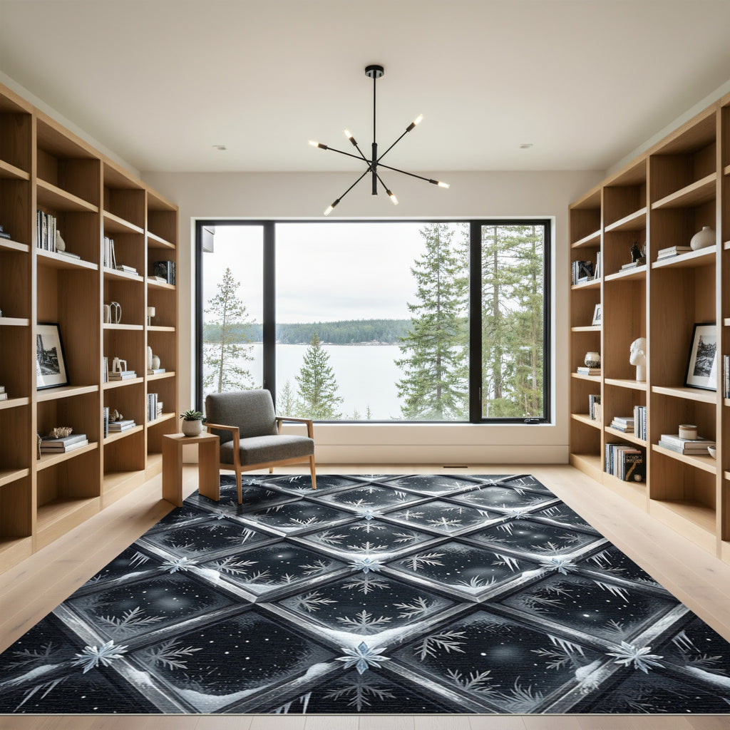Frozen Winter Diamond Snowflake Lattice Rug