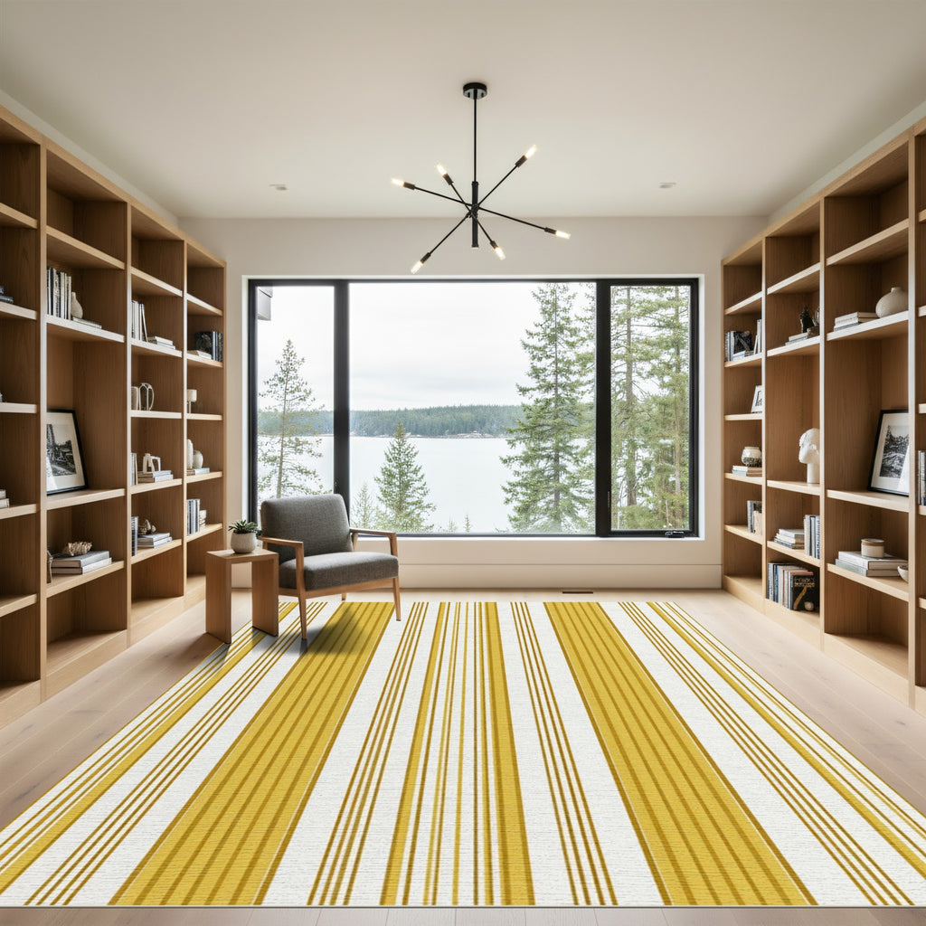 Classic Ochre Yellow Vertical Stripe Rug