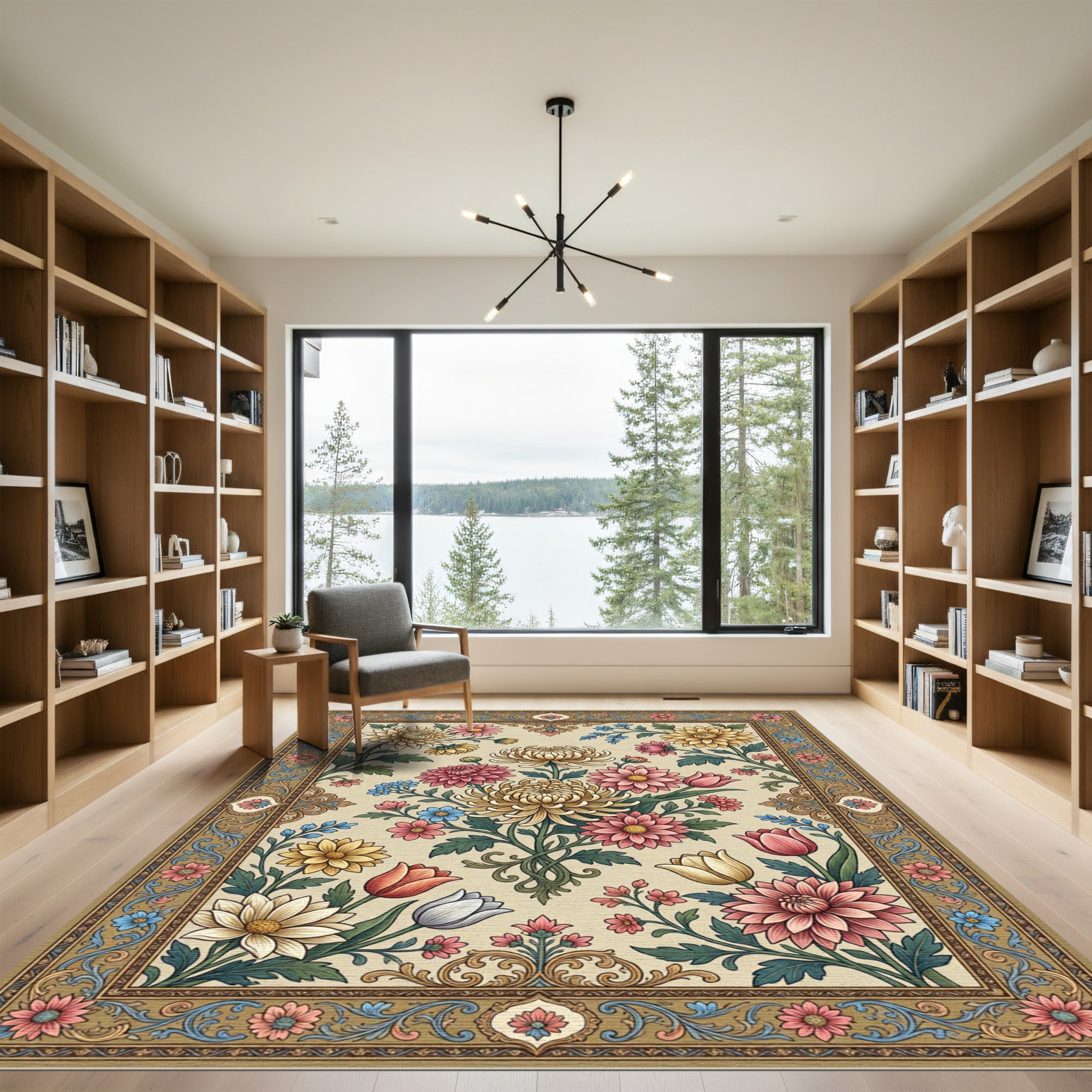 Classic Floral Arrangement Cream Garden Rug