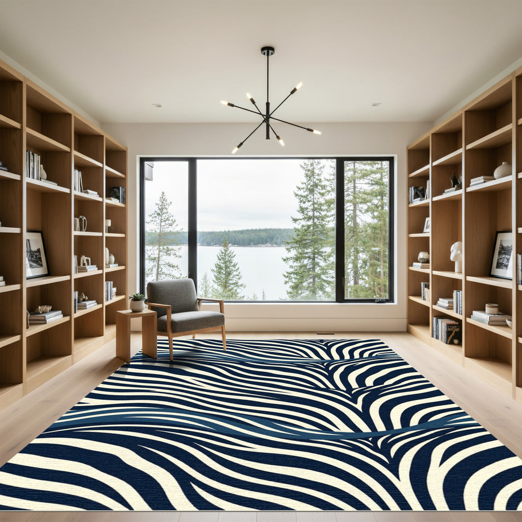 Navy Cream Wavy Stripe Rug