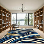 Bold Blue Golden Grass Abstract Waves Rug