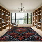 Ornate Red Heart Baroque Swirl Rug