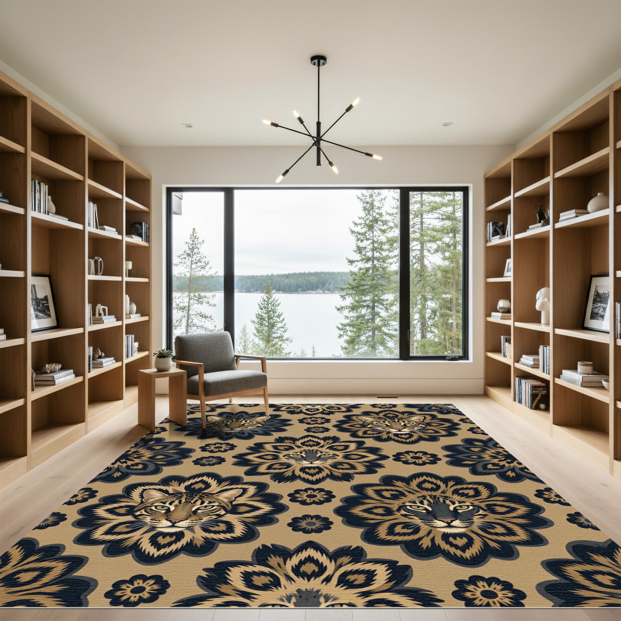Ocelot Floral Medallion Gold Black Rug