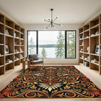 Elegant Golden Scroll Damask Art Rug